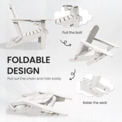 Classic White Folding Plastic Adirondack Chairs With 2-Cup Holders-Weather Resistant Patio Outdoor Chair (Set Of 1) -Jearey jearey plastic adirondack chairs sbtzdy wh 1f 1000