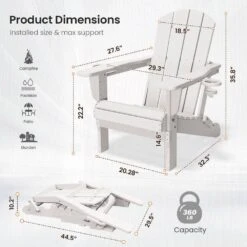Classic White Folding Plastic Adirondack Chairs With 2-Cup Holders-Weather Resistant Patio Outdoor Chair (Set Of 1) -Jearey jearey plastic adirondack chairs sbtzdy wh 44 1000
