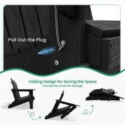 Classic Black Plastic Adirondack Chair 2-Person Outdoor Loveseat With Foldable Design -Jearey jearey plastic adirondack chairs srydy black 44 1000