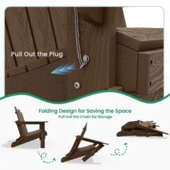 Classic Brown Plastic Adirondack Chair 2-Person Outdoor Loveseat With Foldable Design -Jearey jearey plastic adirondack chairs srydy blown 44 1000