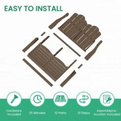 Classic Brown Plastic Adirondack Chair 2-Person Outdoor Loveseat With Foldable Design -Jearey jearey plastic adirondack chairs srydy blown fa 1000