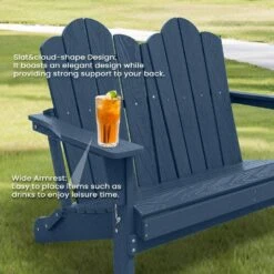 Classic Navy Blue Plastic Adirondack Chair 2-Person Outdoor Loveseat With Foldable Design 13 Classic Navy Blue Plastic Adirondack Chair 2-Person Outdoor Loveseat With Foldable Design -Jearey jearey plastic adirondack chairs srydy blue 1f 1000