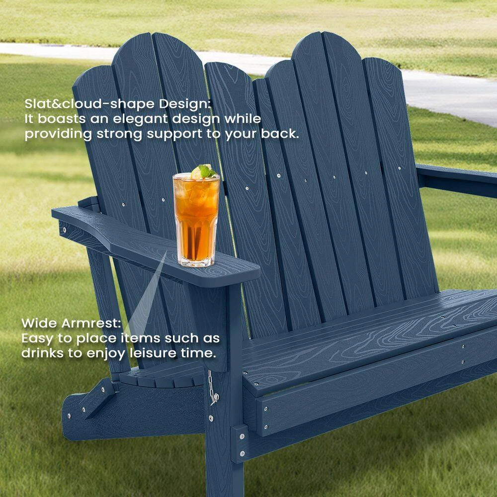 Classic Navy Blue Plastic Adirondack Chair 2-Person Outdoor Loveseat With Foldable Design 5 Classic Navy Blue Plastic Adirondack Chair 2-Person Outdoor Loveseat With Foldable Design - Image 5