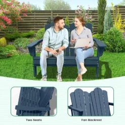 Classic Navy Blue Plastic Adirondack Chair 2-Person Outdoor Loveseat With Foldable Design 17 Classic Navy Blue Plastic Adirondack Chair 2-Person Outdoor Loveseat With Foldable Design -Jearey jearey plastic adirondack chairs srydy blue 31 1000