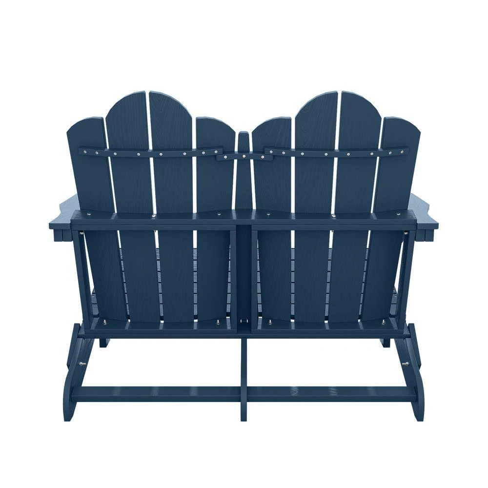 Classic Navy Blue Plastic Adirondack Chair 2-Person Outdoor Loveseat With Foldable Design 2 Classic Navy Blue Plastic Adirondack Chair 2-Person Outdoor Loveseat With Foldable Design - Image 2