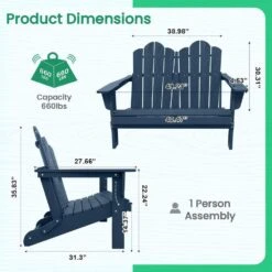 Classic Navy Blue Plastic Adirondack Chair 2-Person Outdoor Loveseat With Foldable Design 16 Classic Navy Blue Plastic Adirondack Chair 2-Person Outdoor Loveseat With Foldable Design -Jearey jearey plastic adirondack chairs srydy blue 76 1000