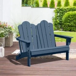 Classic Navy Blue Plastic Adirondack Chair 2-Person Outdoor Loveseat With Foldable Design 11 Classic Navy Blue Plastic Adirondack Chair 2-Person Outdoor Loveseat With Foldable Design -Jearey jearey plastic adirondack chairs srydy blue c3 1000
