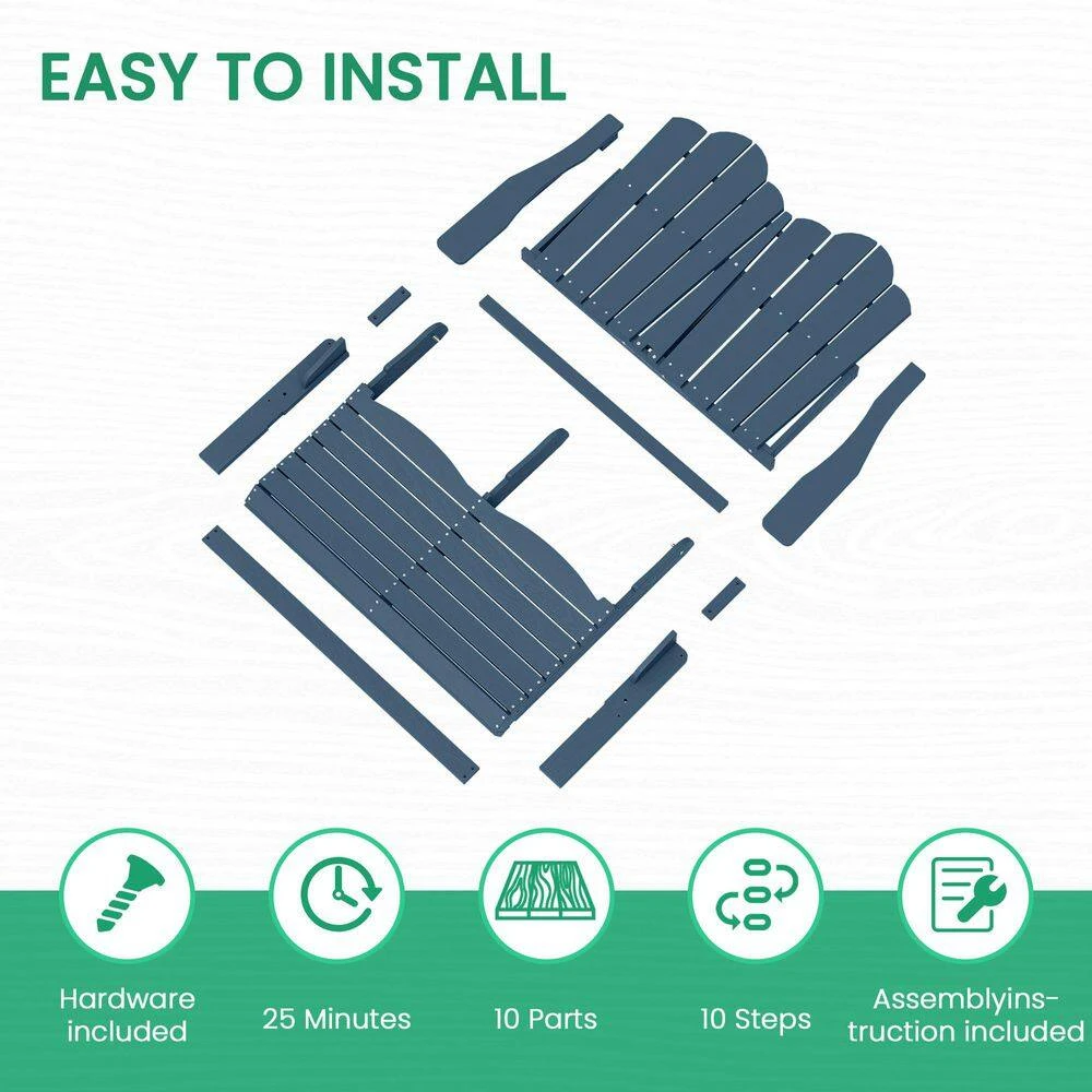 Classic Navy Blue Plastic Adirondack Chair 2-Person Outdoor Loveseat With Foldable Design 7 Classic Navy Blue Plastic Adirondack Chair 2-Person Outdoor Loveseat With Foldable Design - Image 7