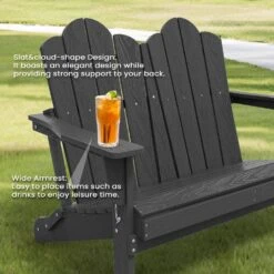 Classic Gray Plastic Adirondack Chair 2-Person Outdoor Loveseat With Foldable Design -Jearey jearey plastic adirondack chairs srydy gray 1f 1000