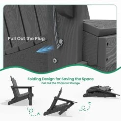 Classic Gray Plastic Adirondack Chair 2-Person Outdoor Loveseat With Foldable Design -Jearey jearey plastic adirondack chairs srydy gray 44 1000