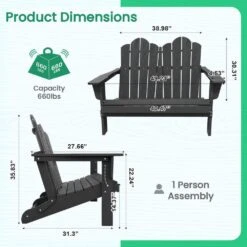 Classic Gray Plastic Adirondack Chair 2-Person Outdoor Loveseat With Foldable Design -Jearey jearey plastic adirondack chairs srydy gray 76 1000
