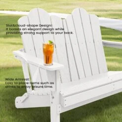 Classic White Plastic Adirondack Chair 2-Person Outdoor Loveseat With Foldable Design -Jearey jearey plastic adirondack chairs srydy write 1f 1000