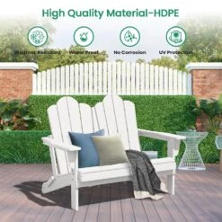 Classic White Plastic Adirondack Chair 2-Person Outdoor Loveseat With Foldable Design -Jearey jearey plastic adirondack chairs srydy write 4f 1000