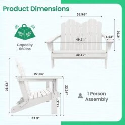 Classic White Plastic Adirondack Chair 2-Person Outdoor Loveseat With Foldable Design -Jearey jearey plastic adirondack chairs srydy write 76 1000
