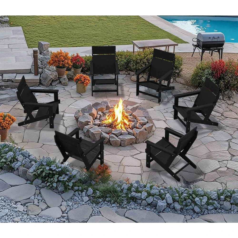 HDPE Black Adirondack Chair-Panel-Back All-Weather Heavy Woodgrain For Garden, Poolside And Deck 9 HDPE Black Adirondack Chair-Panel-Back All-Weather Heavy Woodgrain For Garden, Poolside And Deck - Image 9