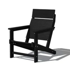 HDPE Black Adirondack Chair-Panel-Back All-Weather Heavy Woodgrain For Garden, Poolside And Deck