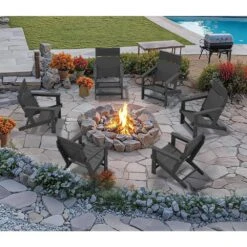 HDPE Grey Adirondack Chair-Panel-Back All-Weather Heavy Woodgrain For Garden, Poolside And Deck -Jearey jearey plastic adirondack chairs xdabanqwy grey 31 1000