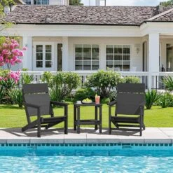 HDPE Grey Adirondack Chair-Panel-Back All-Weather Heavy Woodgrain For Garden, Poolside And Deck -Jearey jearey plastic adirondack chairs xdabanqwy grey 76 1000