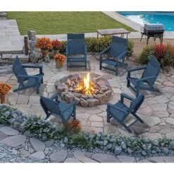 HDPE Navy Adirondack Chair-Panel-Back All-Weather Heavy Woodgrain For Garden, Poolside And Deck -Jearey jearey plastic adirondack chairs xdabanqwy navy 31 1000