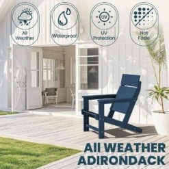 HDPE Navy Adirondack Chair-Panel-Back All-Weather Heavy Woodgrain For Garden, Poolside And Deck -Jearey jearey plastic adirondack chairs xdabanqwy navy 4f 1000