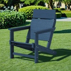 HDPE Navy Adirondack Chair-Panel-Back All-Weather Heavy Woodgrain For Garden, Poolside And Deck -Jearey jearey plastic adirondack chairs xdabanqwy navy fa 1000