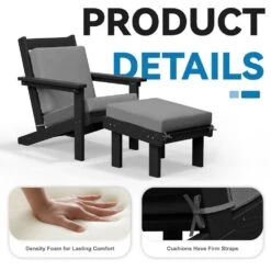 Classic Outdoor Patio HDPE Plastic Adirondack Chair With Footrest Ottoman In Black -Jearey jearey plastic adirondack chairs zbqwy bk 1f 1000