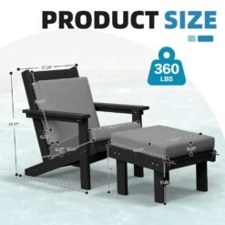 Classic Outdoor Patio HDPE Plastic Adirondack Chair With Footrest Ottoman In Black -Jearey jearey plastic adirondack chairs zbqwy bk 4f 1000