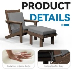 Classic Outdoor Patio HDPE Plastic Adirondack Chair With Footrest Ottoman In Brown -Jearey jearey plastic adirondack chairs zbqwy br 1f 1000