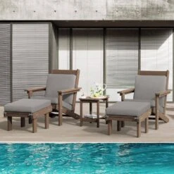 Classic Outdoor Patio HDPE Plastic Adirondack Chair With Footrest Ottoman In Brown -Jearey jearey plastic adirondack chairs zbqwy br 31 1000