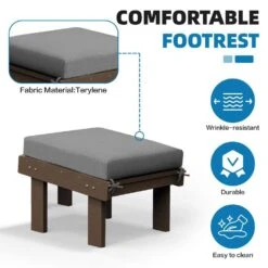 Classic Outdoor Patio HDPE Plastic Adirondack Chair With Footrest Ottoman In Brown -Jearey jearey plastic adirondack chairs zbqwy br 44 1000