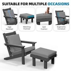 Classic Outdoor Patio HDPE Plastic Adirondack Chair With Footrest Ottoman In Gray -Jearey jearey plastic adirondack chairs zbqwy gr c3 1000