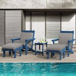 Classic Outdoor Patio HDPE Plastic Adirondack Chair With Footrest Ottoman In Navy Blue -Jearey jearey plastic adirondack chairs zbqwy na 31 1000