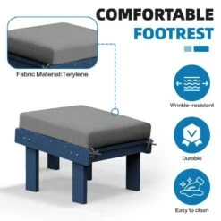 Classic Outdoor Patio HDPE Plastic Adirondack Chair With Footrest Ottoman In Navy Blue -Jearey jearey plastic adirondack chairs zbqwy na 44 1000