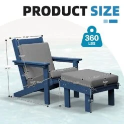 Classic Outdoor Patio HDPE Plastic Adirondack Chair With Footrest Ottoman In Navy Blue -Jearey jearey plastic adirondack chairs zbqwy na 4f 1000
