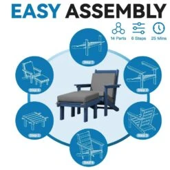 Classic Outdoor Patio HDPE Plastic Adirondack Chair With Footrest Ottoman In Navy Blue -Jearey jearey plastic adirondack chairs zbqwy na 76 1000