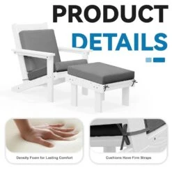 Classic Outdoor Patio HDPE Plastic Adirondack Chair With Footrest Ottoman In White -Jearey jearey plastic adirondack chairs zbqwy wh 1f 1000