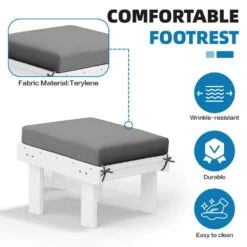 Classic Outdoor Patio HDPE Plastic Adirondack Chair With Footrest Ottoman In White -Jearey jearey plastic adirondack chairs zbqwy wh 44 1000