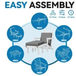 Classic Outdoor Patio HDPE Plastic Adirondack Chair With Footrest Ottoman In White -Jearey jearey plastic adirondack chairs zbqwy wh 76 1000