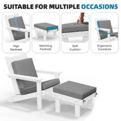 Classic Outdoor Patio HDPE Plastic Adirondack Chair With Footrest Ottoman In White -Jearey jearey plastic adirondack chairs zbqwy wh c3 1000