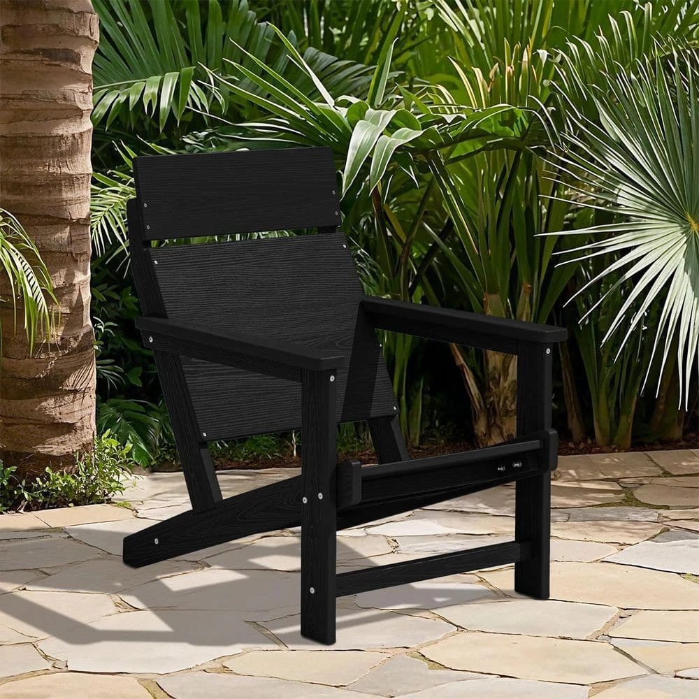HDPE Black Oversized Plastic Adirondack Chairs All-Weather Heavy Woodgrain For Garden, Poolside And Deck 7 HDPE Black Oversized Plastic Adirondack Chairs All-Weather Heavy Woodgrain For Garden, Poolside And Deck - Image 7