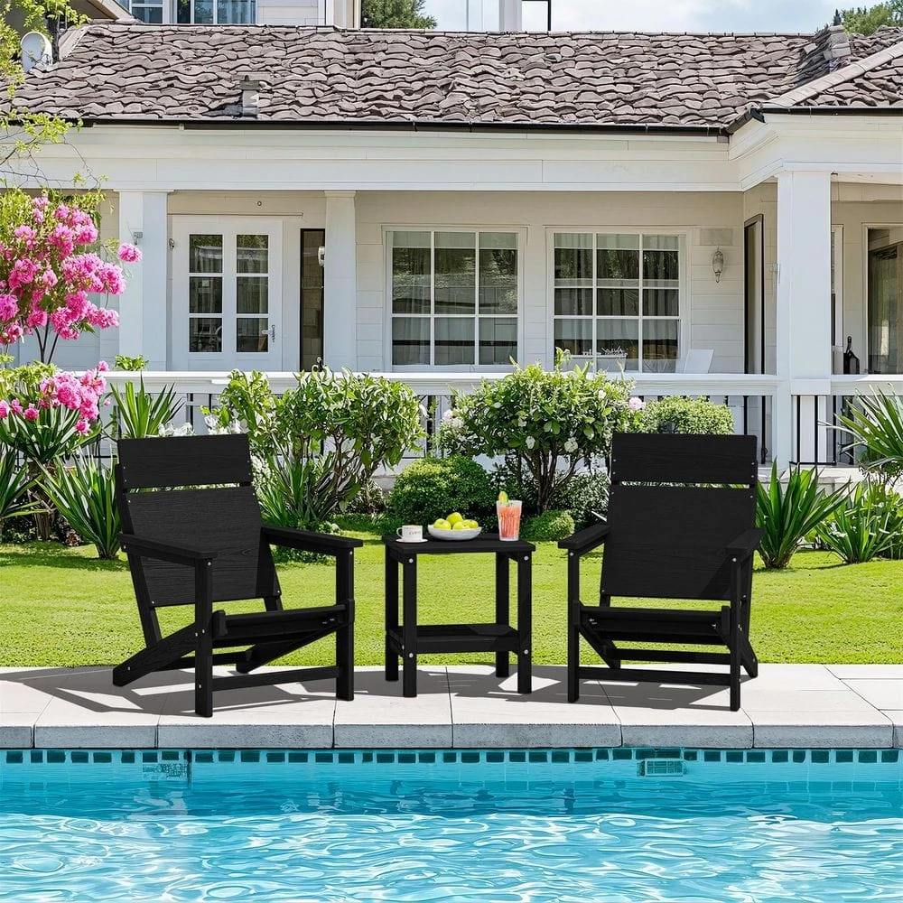 HDPE Black Oversized Plastic Adirondack Chairs All-Weather Heavy Woodgrain For Garden, Poolside And Deck 6 HDPE Black Oversized Plastic Adirondack Chairs All-Weather Heavy Woodgrain For Garden, Poolside And Deck - Image 6