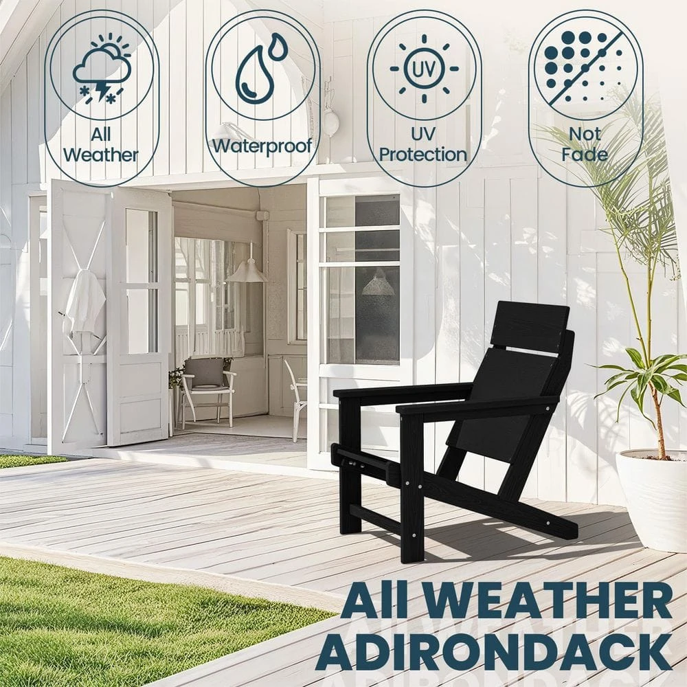 HDPE Black Oversized Plastic Adirondack Chairs All-Weather Heavy Woodgrain For Garden, Poolside And Deck 4 HDPE Black Oversized Plastic Adirondack Chairs All-Weather Heavy Woodgrain For Garden, Poolside And Deck - Image 4
