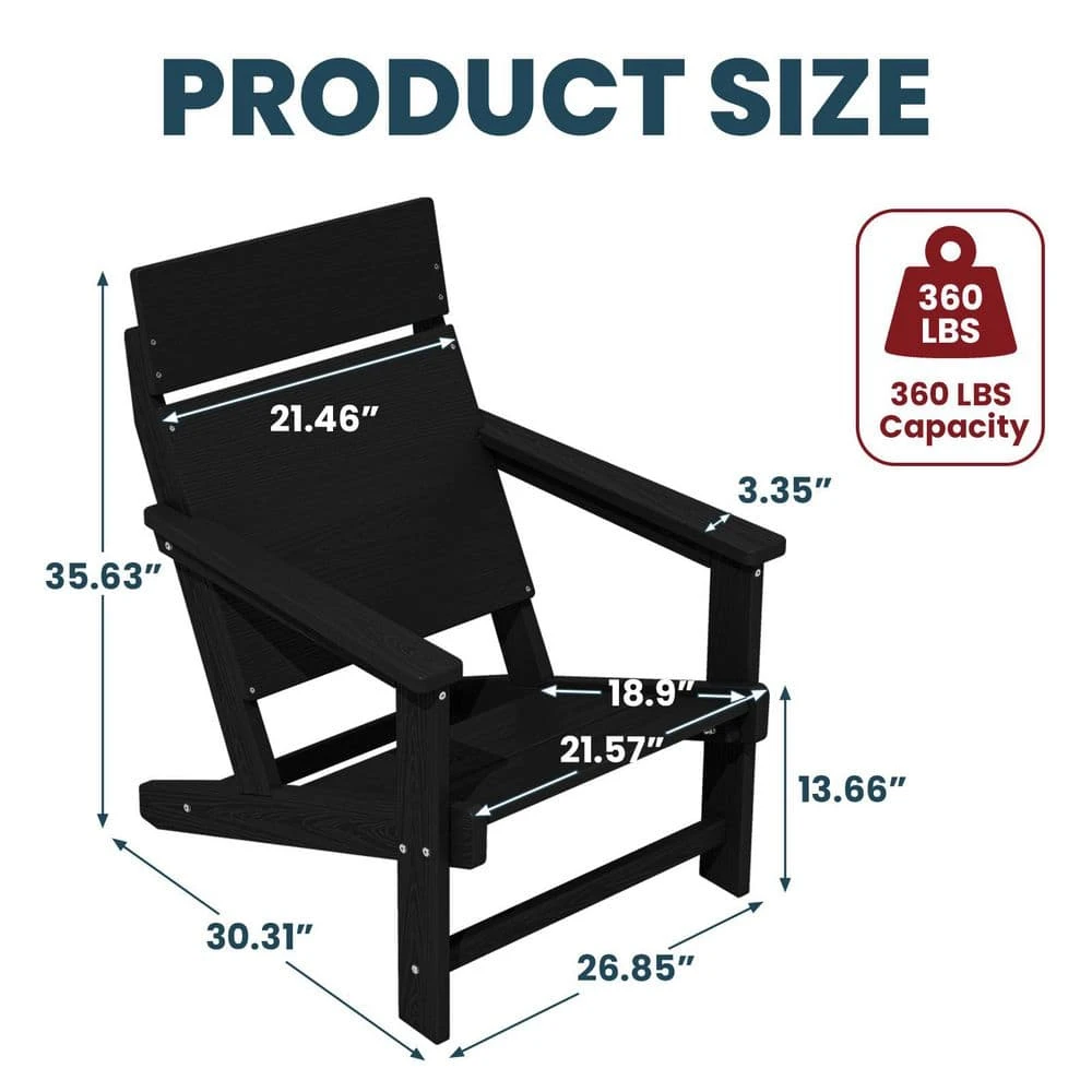 HDPE Black Oversized Plastic Adirondack Chairs All-Weather Heavy Woodgrain For Garden, Poolside And Deck 2 HDPE Black Oversized Plastic Adirondack Chairs All-Weather Heavy Woodgrain For Garden, Poolside And Deck - Image 2