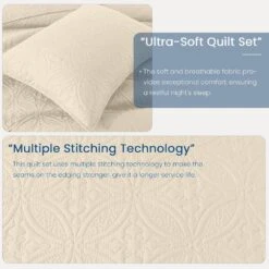 2-Piece Beige Modern Microfiber Twin/Twin-XL-Quilt-Set Quilt Set -Jearey jearey quilts coverlets bg cg3jt t txl 4f 1000
