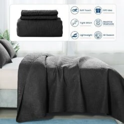 2-Piece Black Modern Microfiber Twin/Twin-XL-Quilt-Set Quilt Set -Jearey jearey quilts coverlets bk cg3jt t txl 44 1000