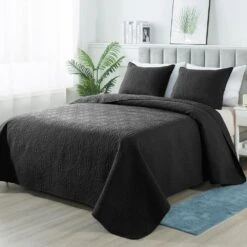 2-Piece Black Modern Microfiber Twin/Twin-XL-Quilt-Set Quilt Set