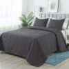 3-Piece Dark Gray Modern Microfiber Full/Queen-Quilt-Set Quilt Set
