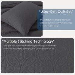 2-Piece Dark Gray Modern Microfiber Twin/Twin-XL-Quilt-Set Quilt Set -Jearey jearey quilts coverlets gy cg3jt t txl 4f 1000