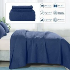 2-Piece Navy Modern Microfiber Twin/Twin-XL-Quilt-Set Quilt Set -Jearey jearey quilts coverlets nv cg3jt t txl 44 1000