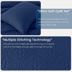2-Piece Navy Modern Microfiber Twin/Twin-XL-Quilt-Set Quilt Set -Jearey jearey quilts coverlets nv cg3jt t txl 4f 1000